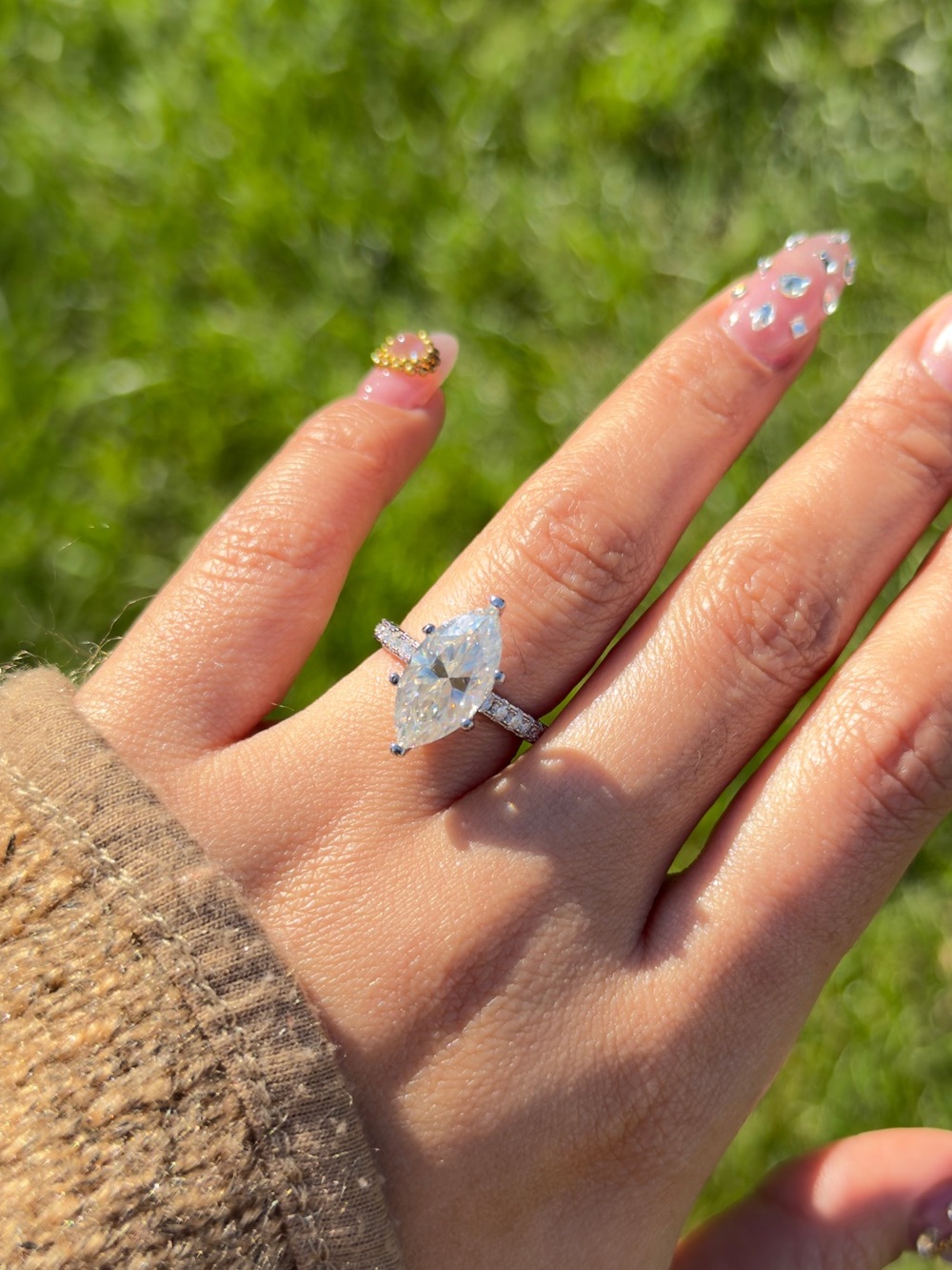 5ct marquise cut full moissanite vvs1 engagement ring